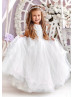 Puff Sleeves Ivory Lace Tulle Sparkly Flower Girl Dress